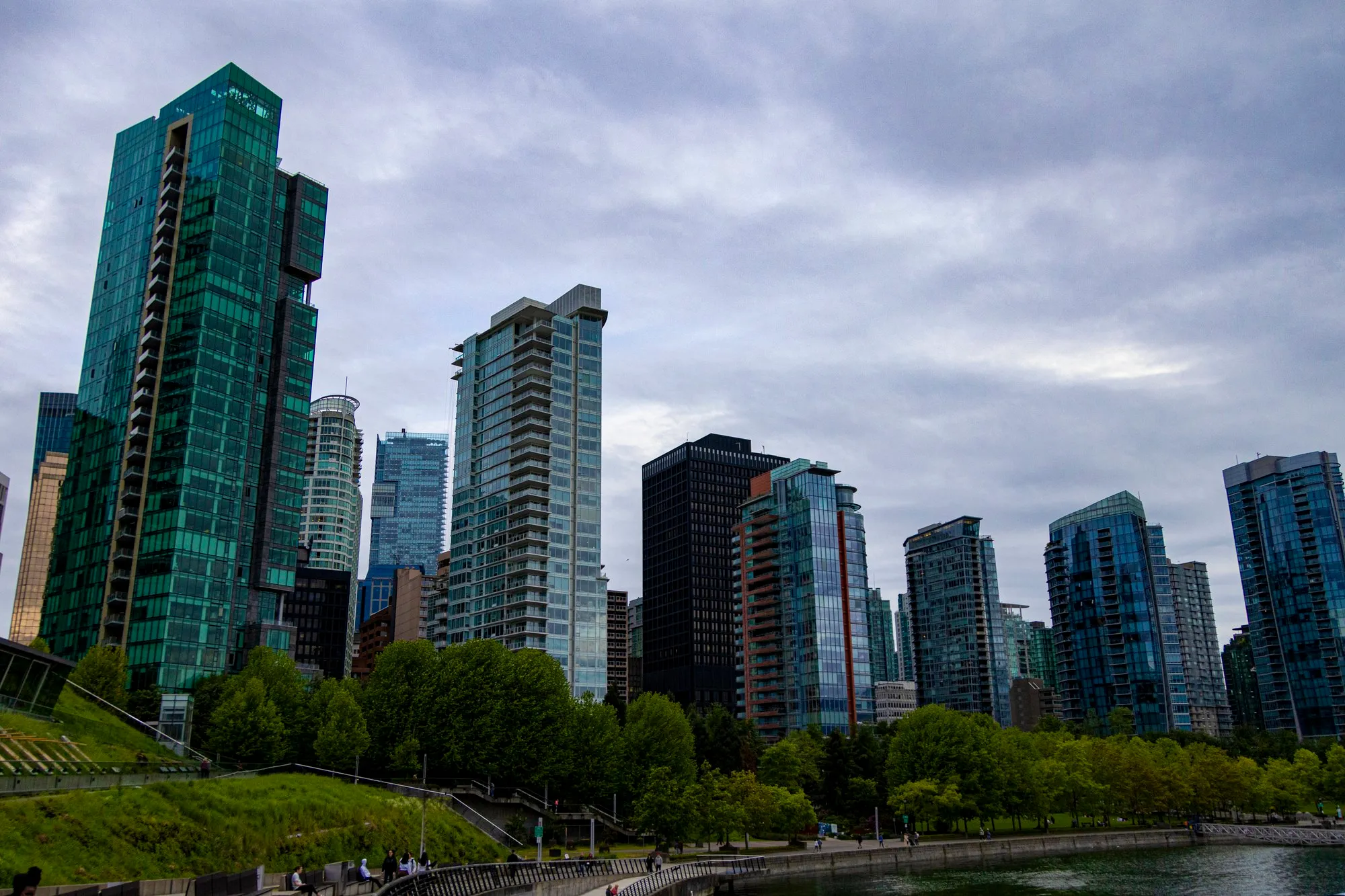 The glass towers on Coal Harbour under an evening sky