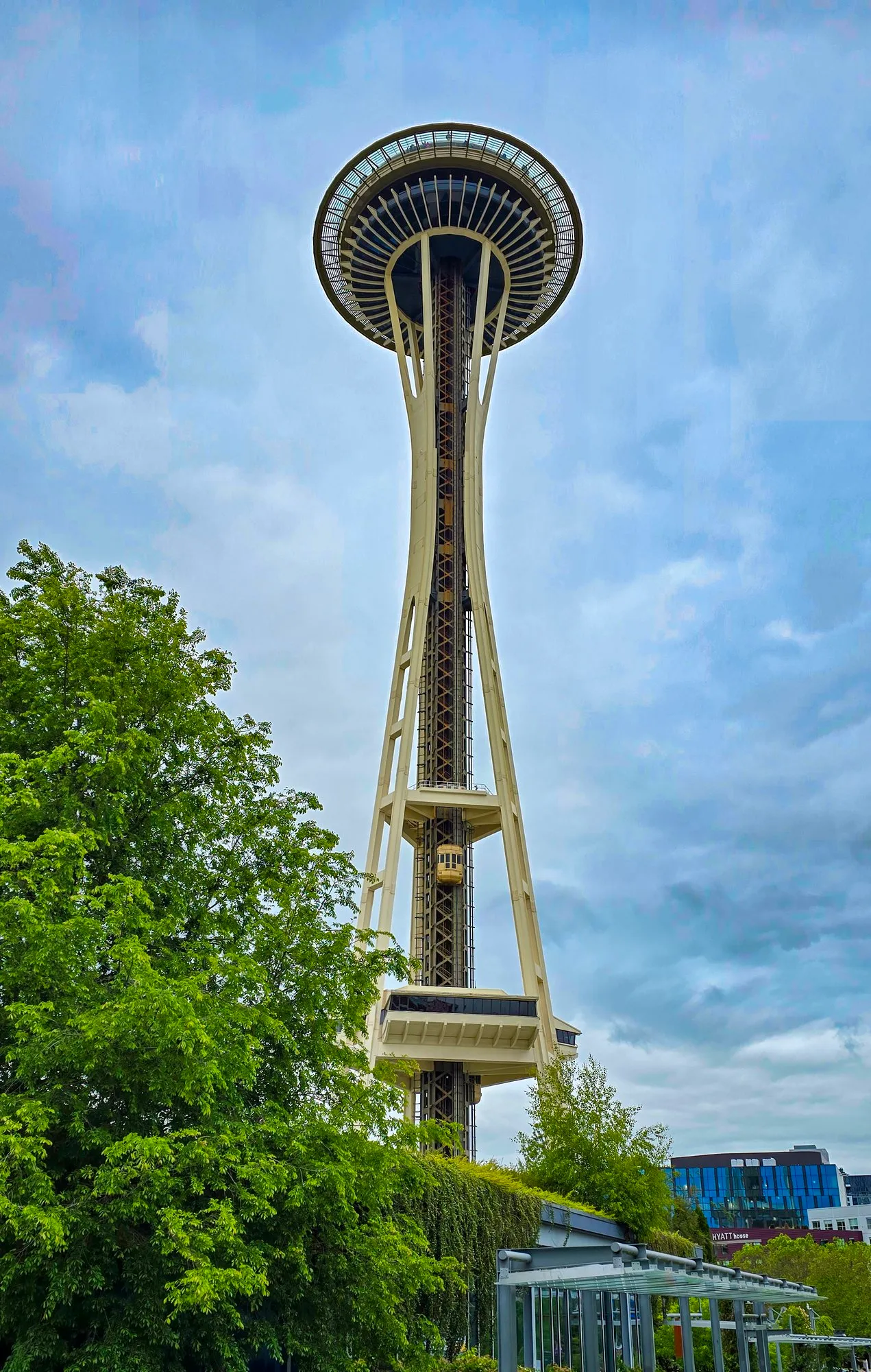 The Space Needle against a gray Seattle sky