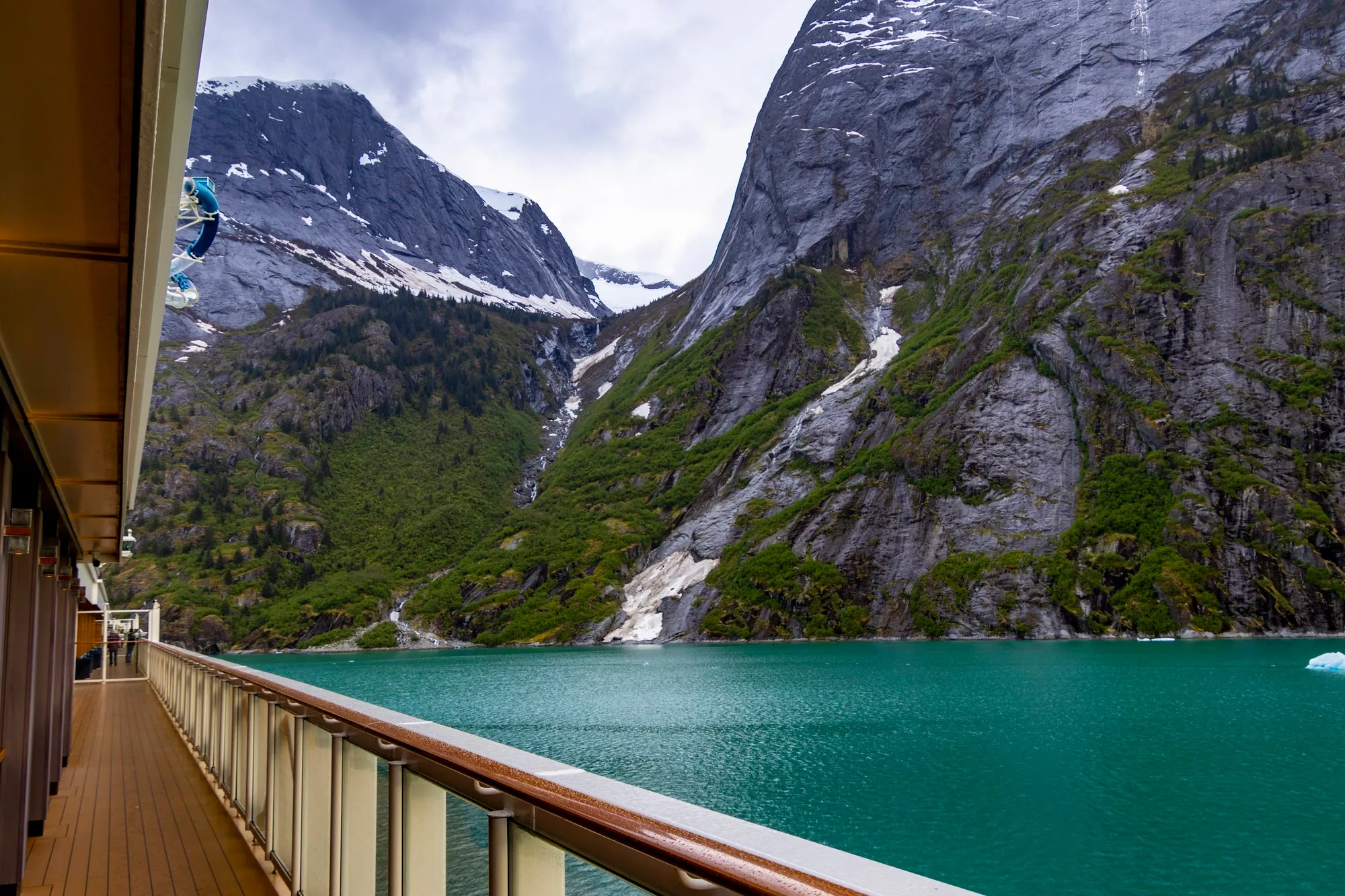 The promenade rail and the fjord wall in Endicott Arm